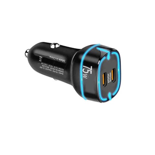 Cargador de coche tipo C de doble puerto P65 PD45W + PD30W para iPhone/iPad (negro)