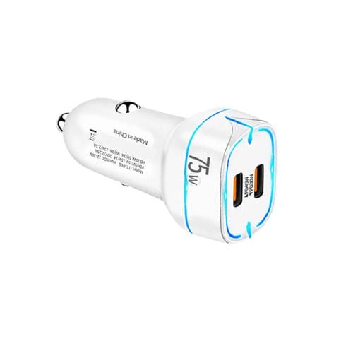 Cargador de coche tipo C de doble puerto P65 PD45W + PD30W para iPhone/iPad (blanco)