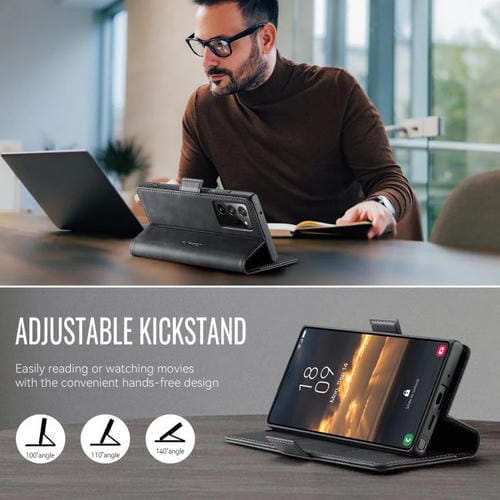 Funda CaseMe 033 para Samsung Galaxy Note20 Ultra, forro de piel de becerro, microfibra y bloqueo RFID (negra)