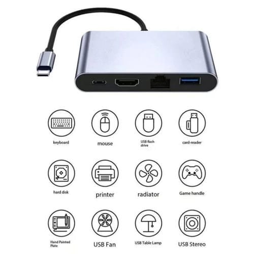 Concentrador aluminio USB 3.0 tipo C a RJ45 4K/30 Hz HD puerto carga PD100W