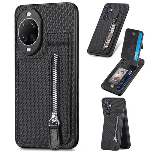 Funda de fibra de carbono con tapa vertical y cremallera para Huawei Nova 14 (negra)