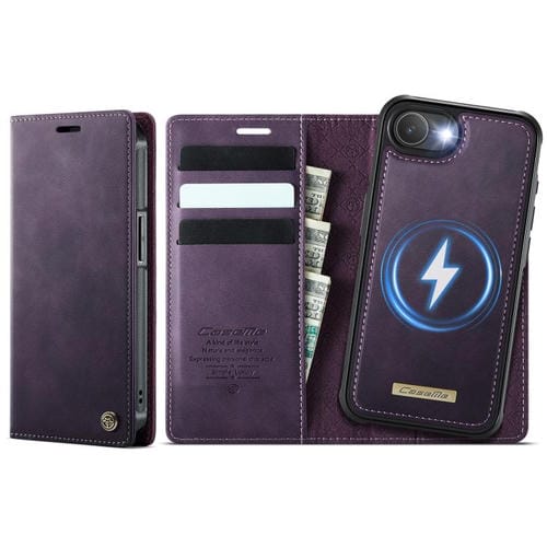 Funda de cuero desmontable CaseMe C49 MagSafe con bloqueo RFID para iPhone 16e (morado)