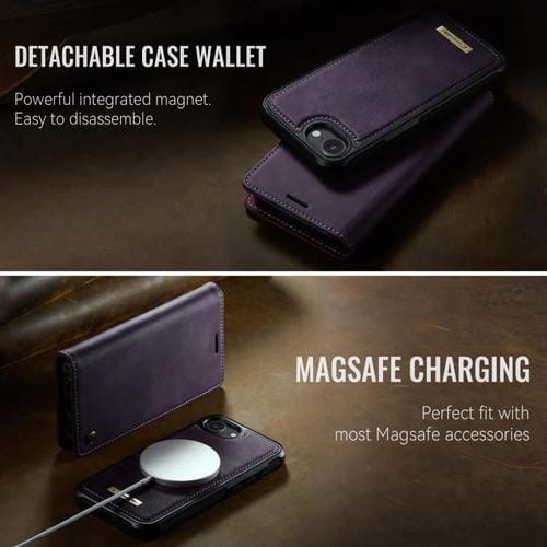 Funda de cuero desmontable CaseMe C49 MagSafe con bloqueo RFID para iPhone 16e (morado)