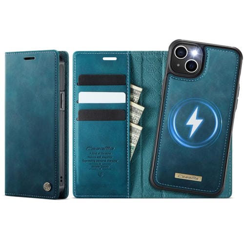 Funda de cuero desmontable CaseMe C49 con bloqueo RFID MagSafe para iPhone 15 Plus/14 Plus (verde)