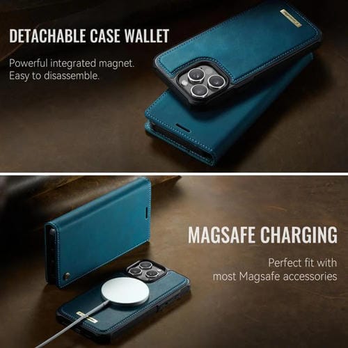 Funda de cuero desmontable CaseMe C49 con bloqueo RFID MagSafe para iPhone 15 Pro Max (verde)