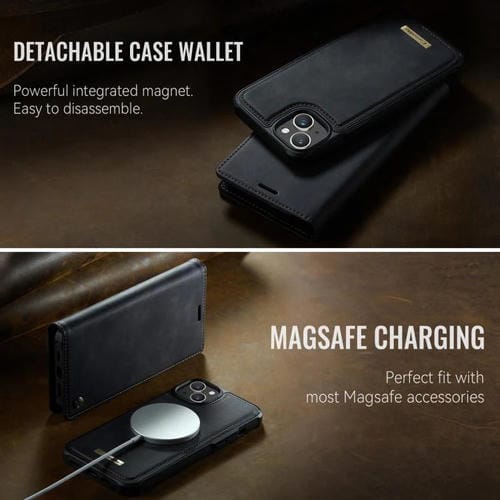 Funda de cuero desmontable CaseMe C49 con bloqueo RFID MagSafe para iPhone 13 (negra)