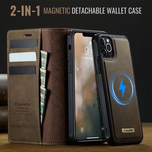 Funda de cuero desmontable CaseMe C49 con bloqueo RFID MagSafe para iPhone 11 Pro (café)