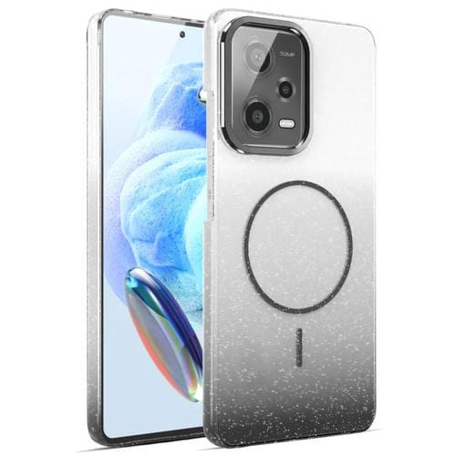 Funda para Xiaomi Redmi Note 12 Pro 5G con purpurina dorada y degradado MagSafe a prueba de golpes (negra)