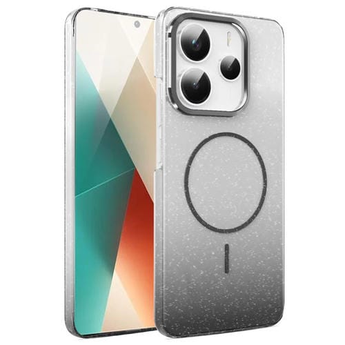 Funda MagSafe a prueba de golpes para Xiaomi Redmi Note 14 5G con purpurina dorada y degradado (negro)