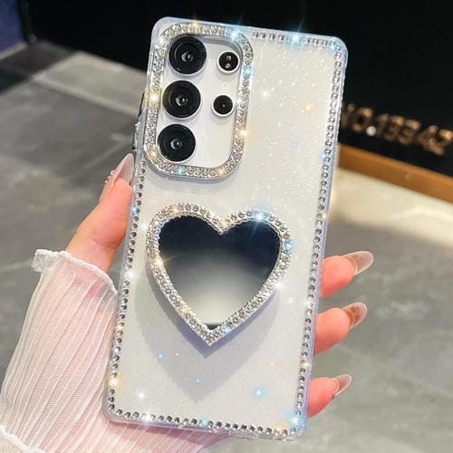Funda transparente con forma de corazón y espejo con purpurina de diamante para Samsung Galaxy S25 Ultra 5G (transparente)