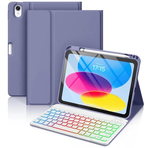 Funda de silicona y cuero con teclado Bluetooth para iPad Pro 11 (2021/2022) con ranura para bolígrafo (morado lavanda)