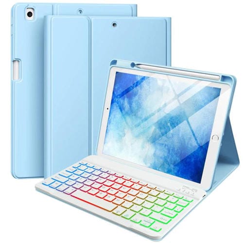 Funda de silicona y cuero con teclado Bluetooth para iPad Air 2022/2020 de 10,9 pulgadas con ranura para bolígrafo (azul cielo)