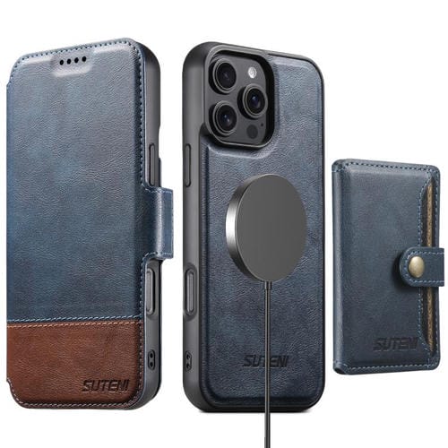 Funda de cuero Suteni Q06S1 3 en 1 con cierre magnético y desmontable para iPhone 12 Pro (azul)