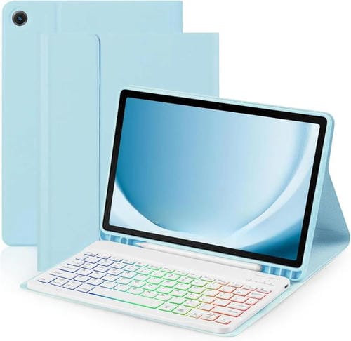 Funda protectora de cuero con teclado Bluetooth retroiluminado para iPad 10.2 (2021/2022) (azul cielo)