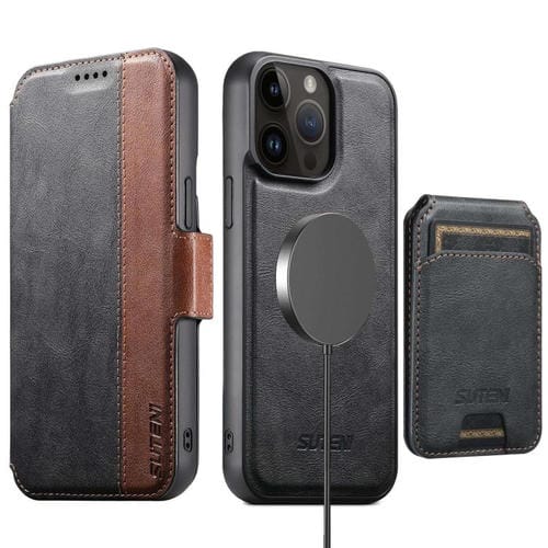 Funda de cuero Suteni Q07S2 3 en 1 con tapa vertical desmontable y cierre MagSafe para iPhone 12 Pro Max (negro)