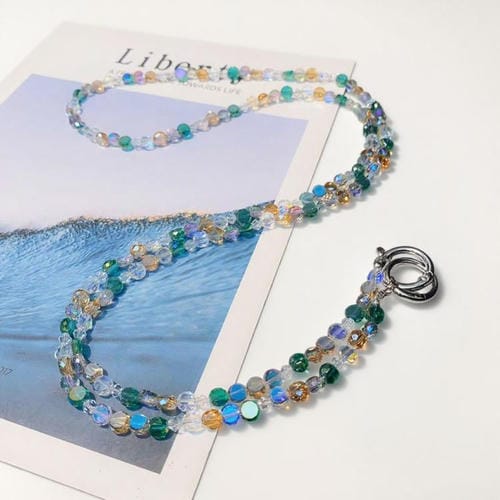 Cadena larga para teléfono móvil con perla de cristal (brillo cristalino)