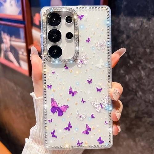 Funda a prueba de golpes con diseño de mariposa y brillo de diamante para Samsung Galaxy S23 Ultra 5G (Mariposa morada B6)