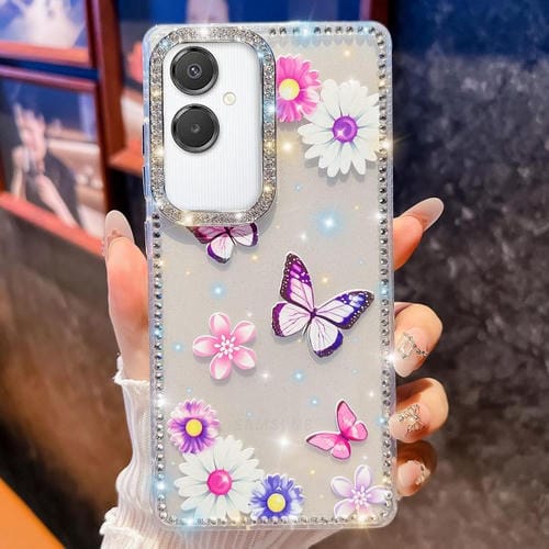 Funda a prueba de golpes con diseño de mariposa y brillo de diamante para Samsung Galaxy A07 5G (Mariposa, amor, flor, B5)