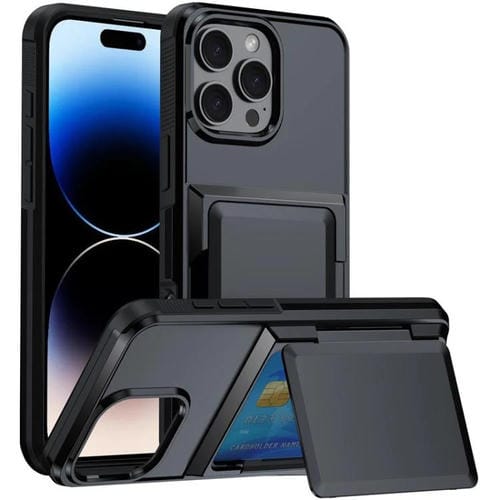 Funda abatible para iPhone 16 Pro Max con tarjetero Kalebol, a prueba de golpes (negra)