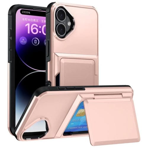Funda abatible Kalebol para iPhone 16, con tarjetero, a prueba de golpes (oro rosa)