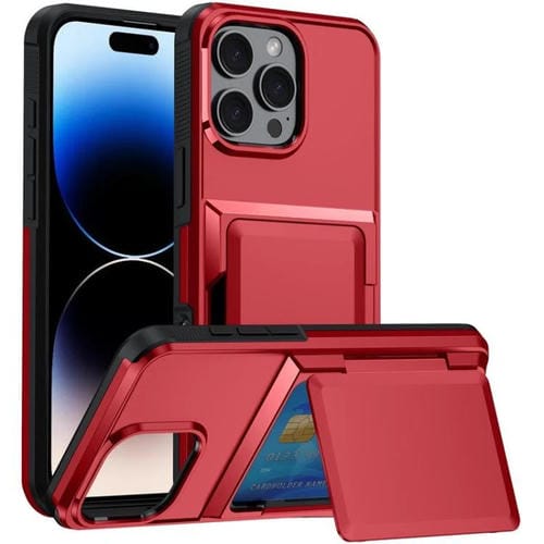 Funda a prueba de golpes con tarjetero y tapa Kalebol para iPhone 14 Pro Max (roja)