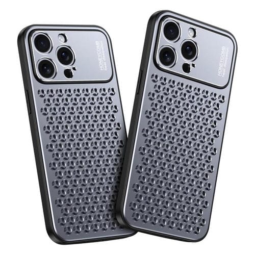 Funda hueca transpirable y refrescante de metal Kalebol para iPhone 16 Pro (gris)