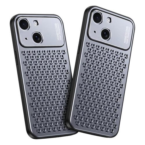 Funda hueca transpirable y refrescante de metal Kalebol para iPhone 14 (gris)
