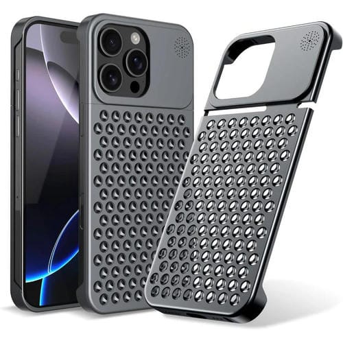 Funda de aleación de aluminio Kalebol con aromaterapia y refrigeración para iPhone 16 Pro (gris)