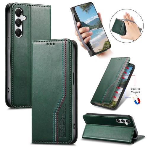 Funda de cuero con correa elástica y ventosa magnética para Samsung Galaxy M36 5G (verde)