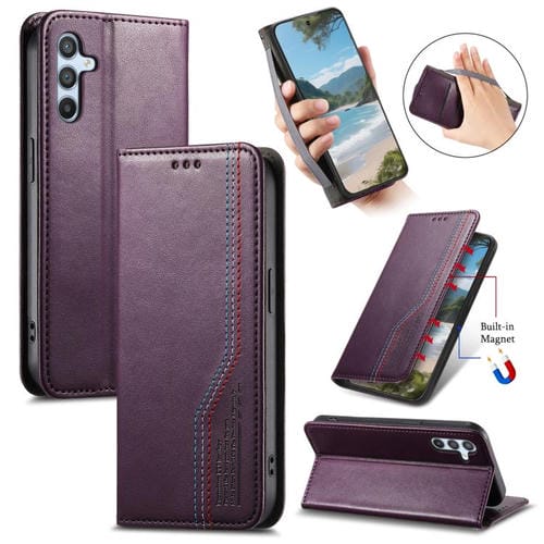 Funda de cuero con correa elástica y ventosa magnética para Samsung Galaxy A54 5G (morado)