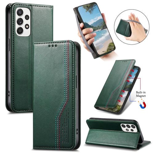 Funda de cuero con correa elástica y ventosa magnética para Samsung Galaxy A53 5G (verde)