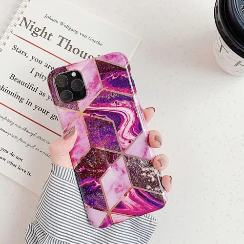 Funda para teléfono móvil iPhone 11 TPU patrón geométrico mosaico mármol (Magenta)