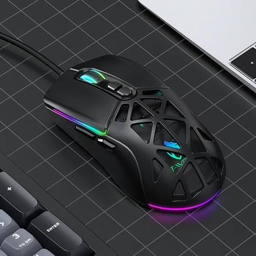 Ratón para Juegos T-Wolf G520 con Cable, Diseño Hueco en Forma de Panal, RGB y 7 Teclas (Negro)