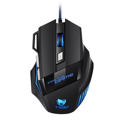 Ratón para Juegos T-Wolf M1 con Cable USB y Luz Ambiental RGB de 7 Teclas (Negro)
