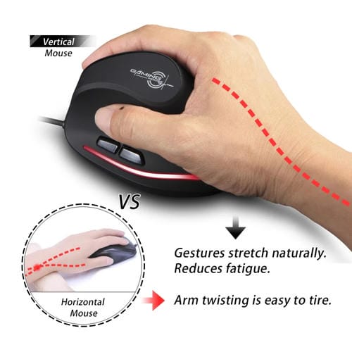 Ratón Ergonómico con Cable Zelotes T20 para Computadora Portátil Agarre Vertical 6 Teclas (Negro)