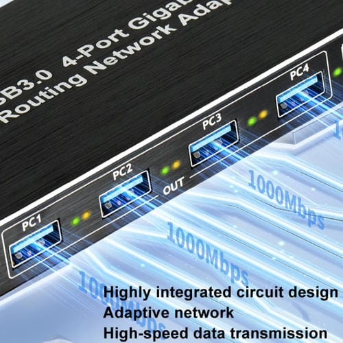 Adaptador de Red Gigabit USB 3.0 de 4 Puertos Enrutador Plug And Play (Negro)