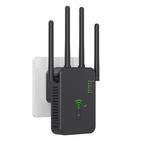 Repetidor Inalámbrico Urant U10 300 Mbps 2,4 GHz Amplificador de Señal WIFI 4 Antenas Enchufe Británico (Negro)