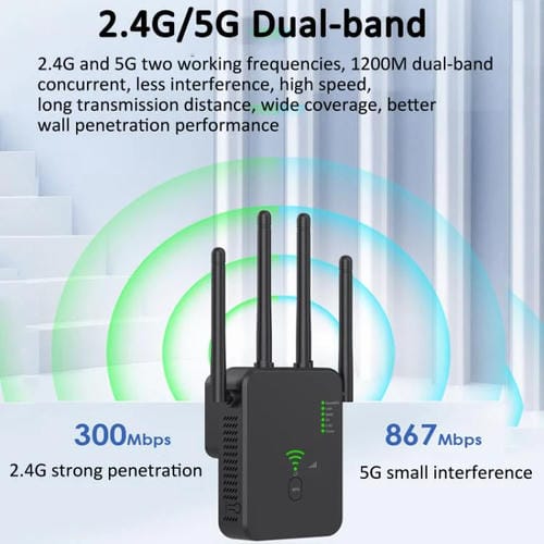 Repetidor Inalámbrico Urant U10 1200 Mbps Amplificador Señal WIFI 2,4G 5,8G 4 Antenas Enchufe Británico (Blanco)