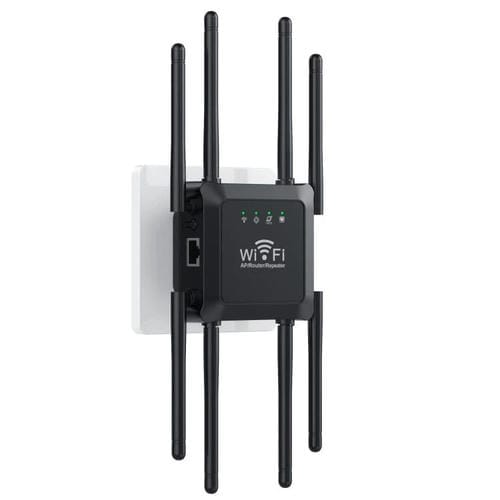 Repetidor Inalámbrico U18 1200 Mbps 2,4 G y 5 G Amplificador de Señal WIFI 8 Antenas Enchufe Europeo (Negro)