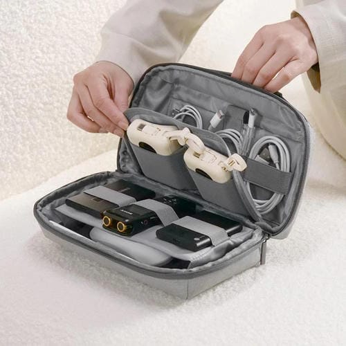 Bolsa de almacenamiento Rpet doble capa organizador de cables y auriculares Bluetooth (Gris)