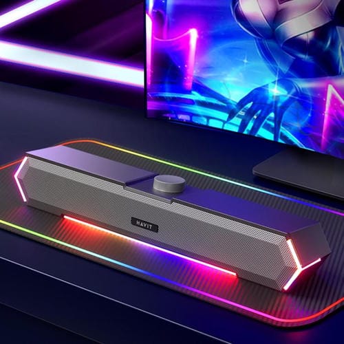 Altavoz con Cable para Computadora de Escritorio Havit M19 RGB con Efecto de Iluminación y Bluetooth (Negro)