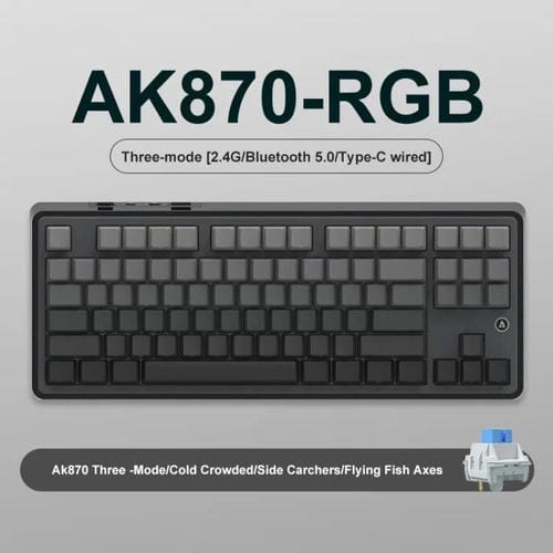 Teclado Mecánico Inalámbrico Bluetooth Ajazz AK870 para Juegos RGB Personalizado DIY con Interruptor en Caliente (Flying Fish Axis Gray Degradado)
