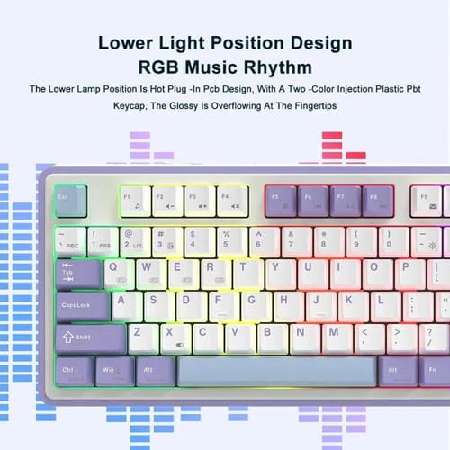 Teclado Mecánico Inalámbrico Bluetooth Trimodo Ajazz AK870 para Juegos con Intercambio en Caliente Personalizado RGB (Axis Purple)