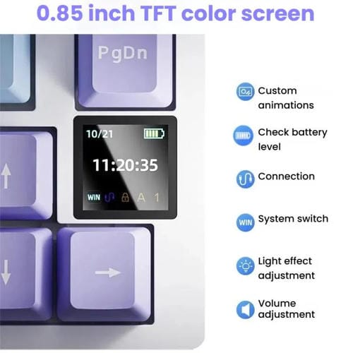 Teclado Mecánico para Juegos Ajazz Ak820 Pro Inalámbrico Bluetooth Tres Modos Junta Intercambiable Pantalla TFT (Morado)