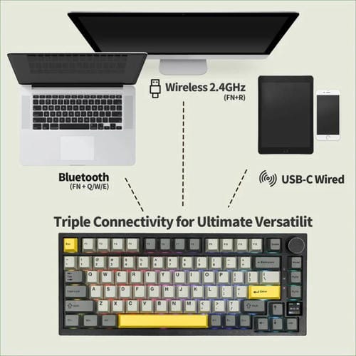 Teclado Mecánico para Juegos Ajazz Ak820 Pro Inalámbrico Bluetooth Trimodo Personalizado Junta Intercambiable en Caliente Pantalla TFT (Negro Axis)