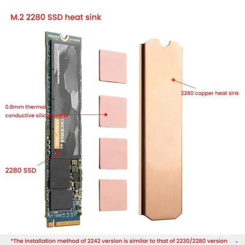 Disipador de Calor SSD de Cobre Puro Finalcool M.2 2280 para Consolas de Juegos, Portátiles y Minihosts