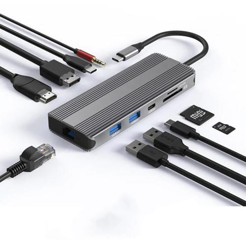 Estación de Acoplamiento Tipo C 10 en 1 Blueendless Red Gigabit HD con DP y HDMI Dual 8K