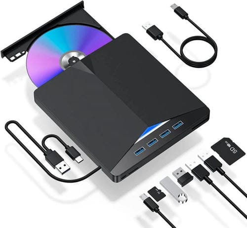Unidad Óptica Externa Extraíble USB 3.0/Tipo C Grabadora de DVD/CD Multiinterfaz (Negra)