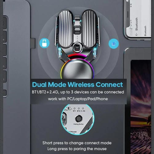 Ratón inalámbrico IMICE T800 para juegos con Bluetooth modo dual recargable iluminación RGB (Negro)