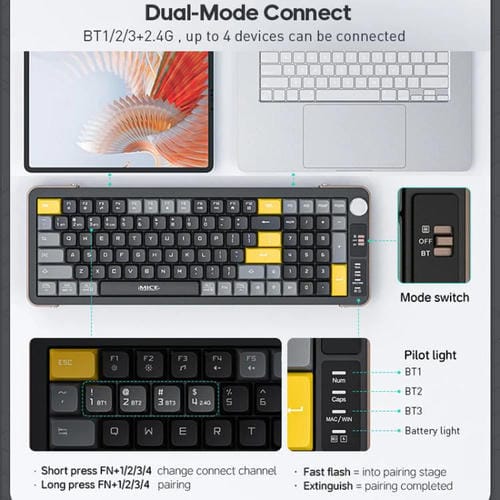 Teclado inalámbrico IMICE AN-800 Bluetooth modo dual estructura de tijera (Blanco)